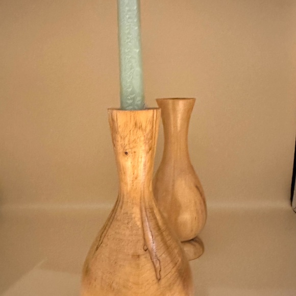 Vintage Turned wood candlestick holder or vase for dried flowers - Picture 13 of 13